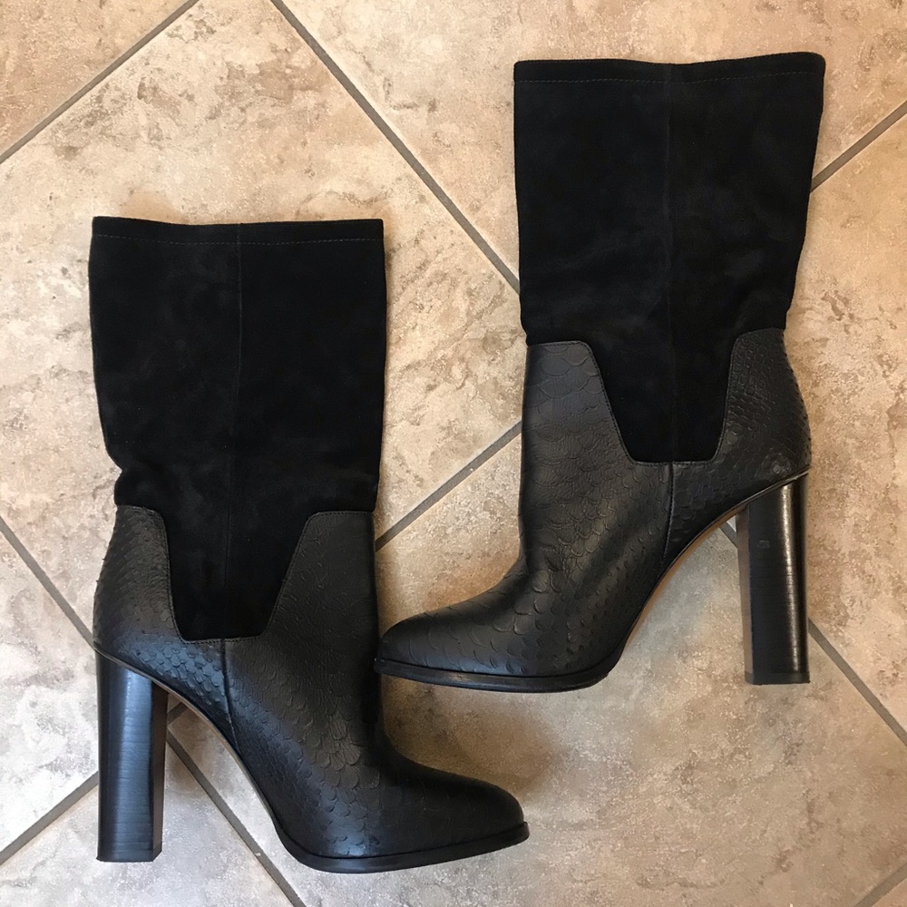 Vince Leather Black Python Heeled Boots - image 2